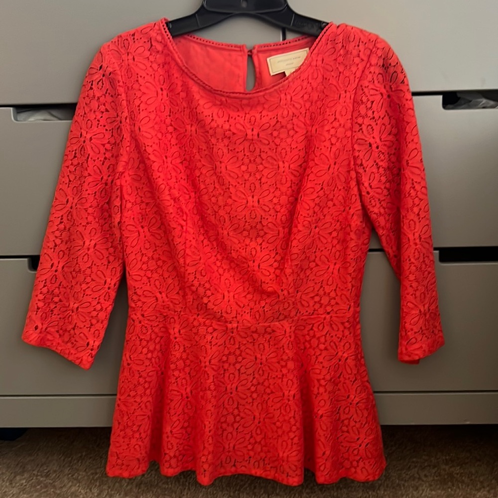 Fire orange lace peplum top